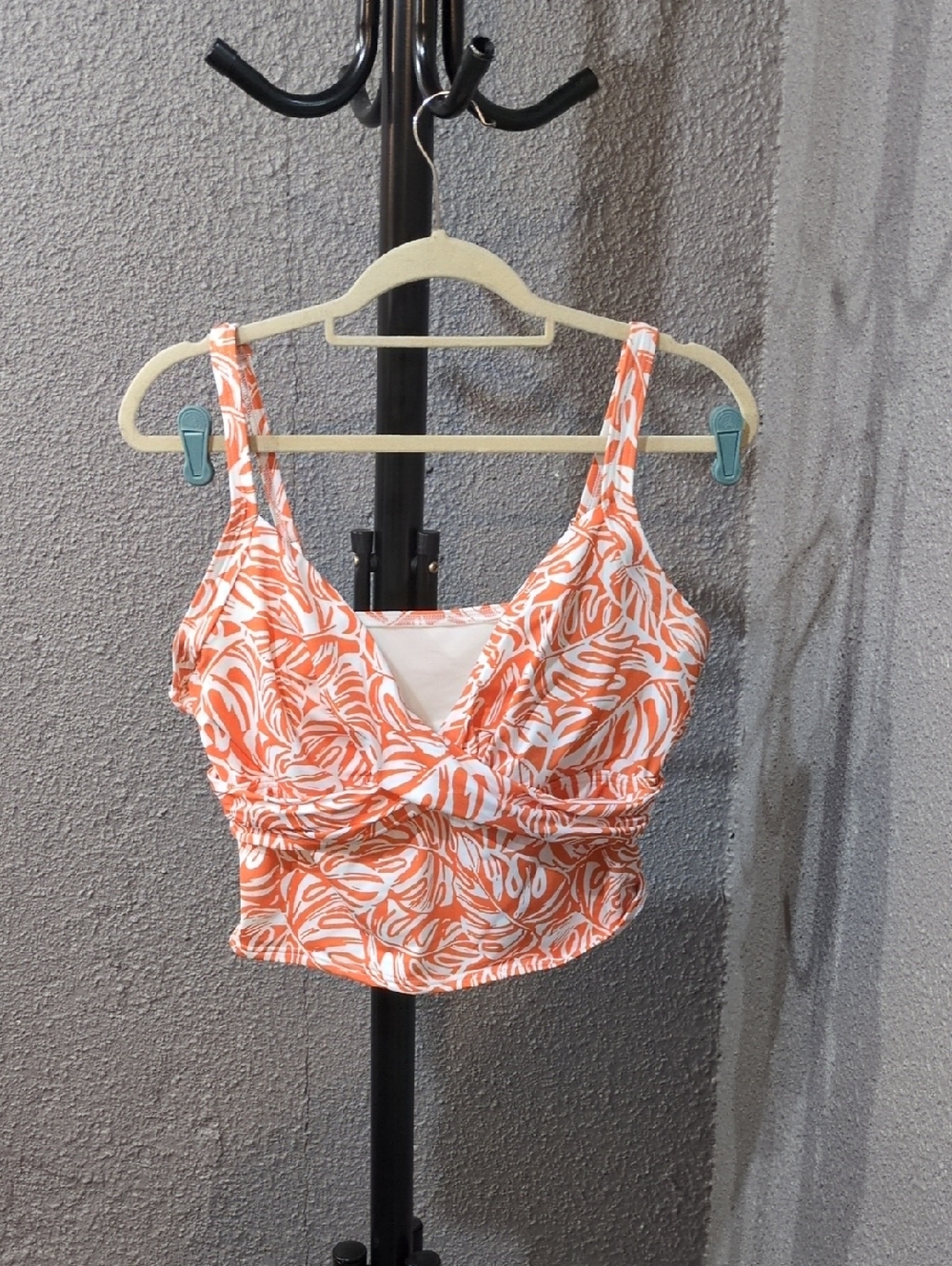 Lands' End Orange and White Leaf-Print Crop Tank